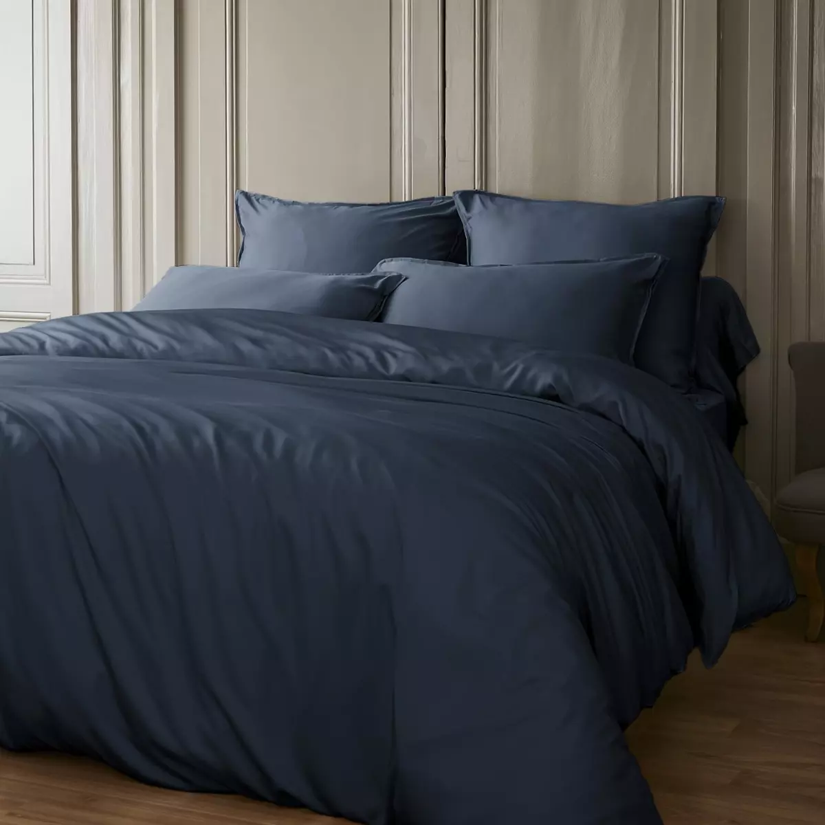 Drap housse satin de bambou (160 x 200 cm) Salomé Bleu nuit