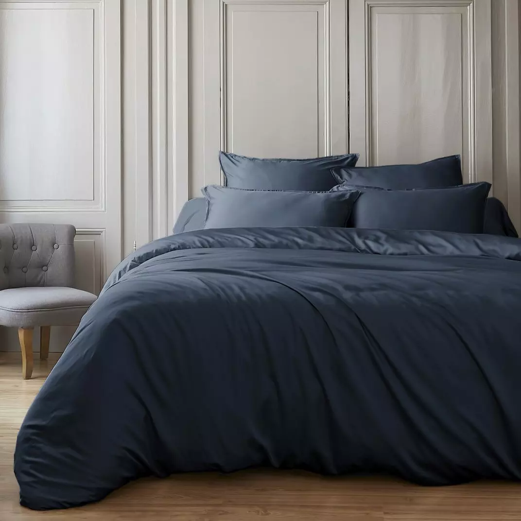 Housse de couette satin de bambou (260 cm) Salomé Bleu nuit 1