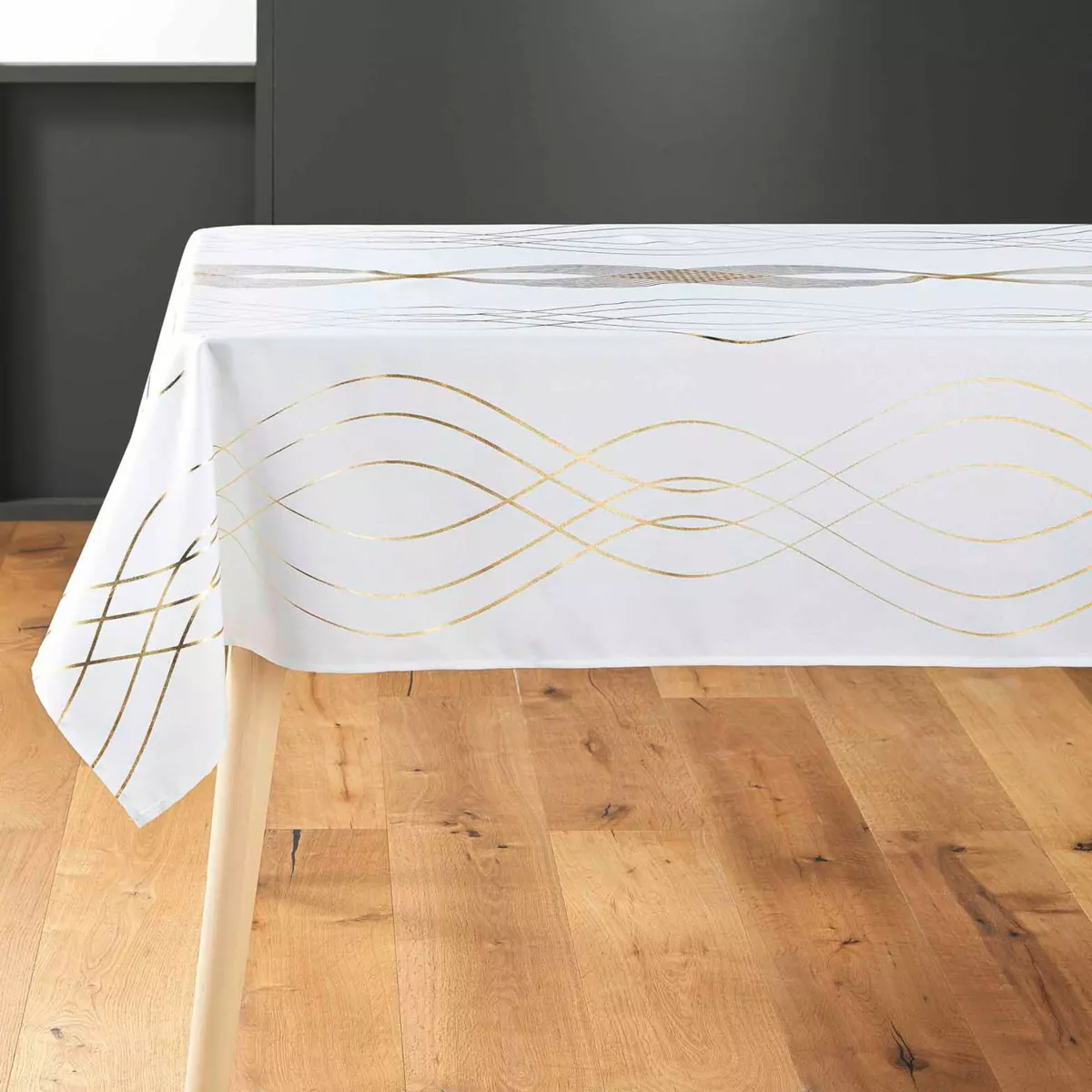 Nappe de Noël rectangulaire (150 x 240 cm) Elona métallisé Blanc