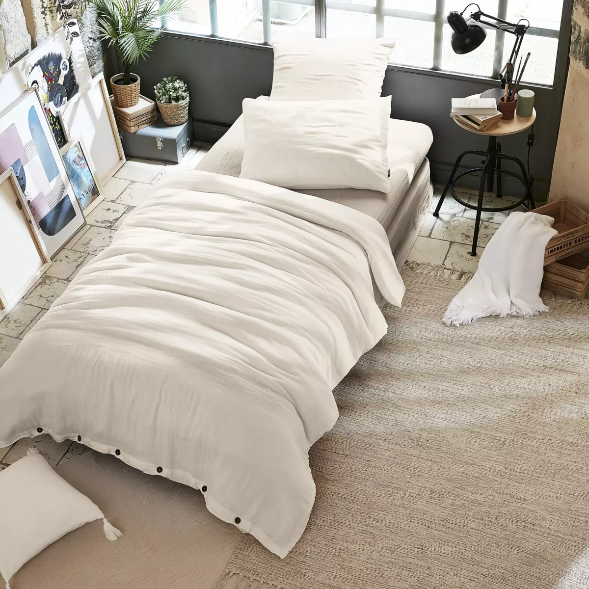 Dekbedovertrek katoengaas (140 cm) Gaïa Beige 1