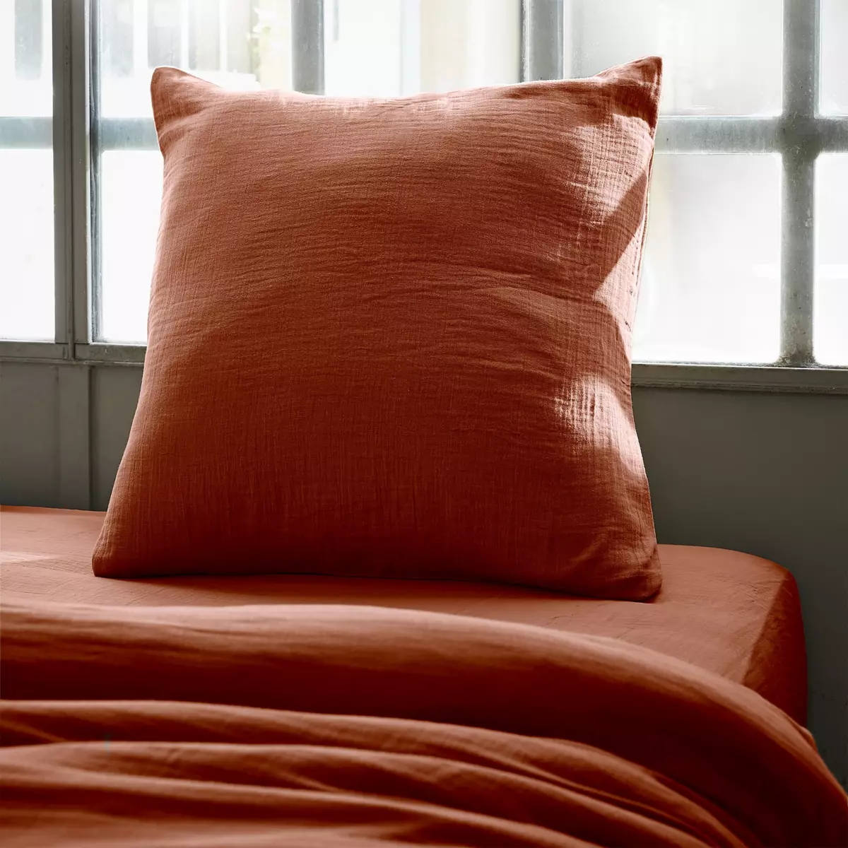 Taie d'oreiller carrée gaze de coton (60 cm) Gaïa Terracotta 1