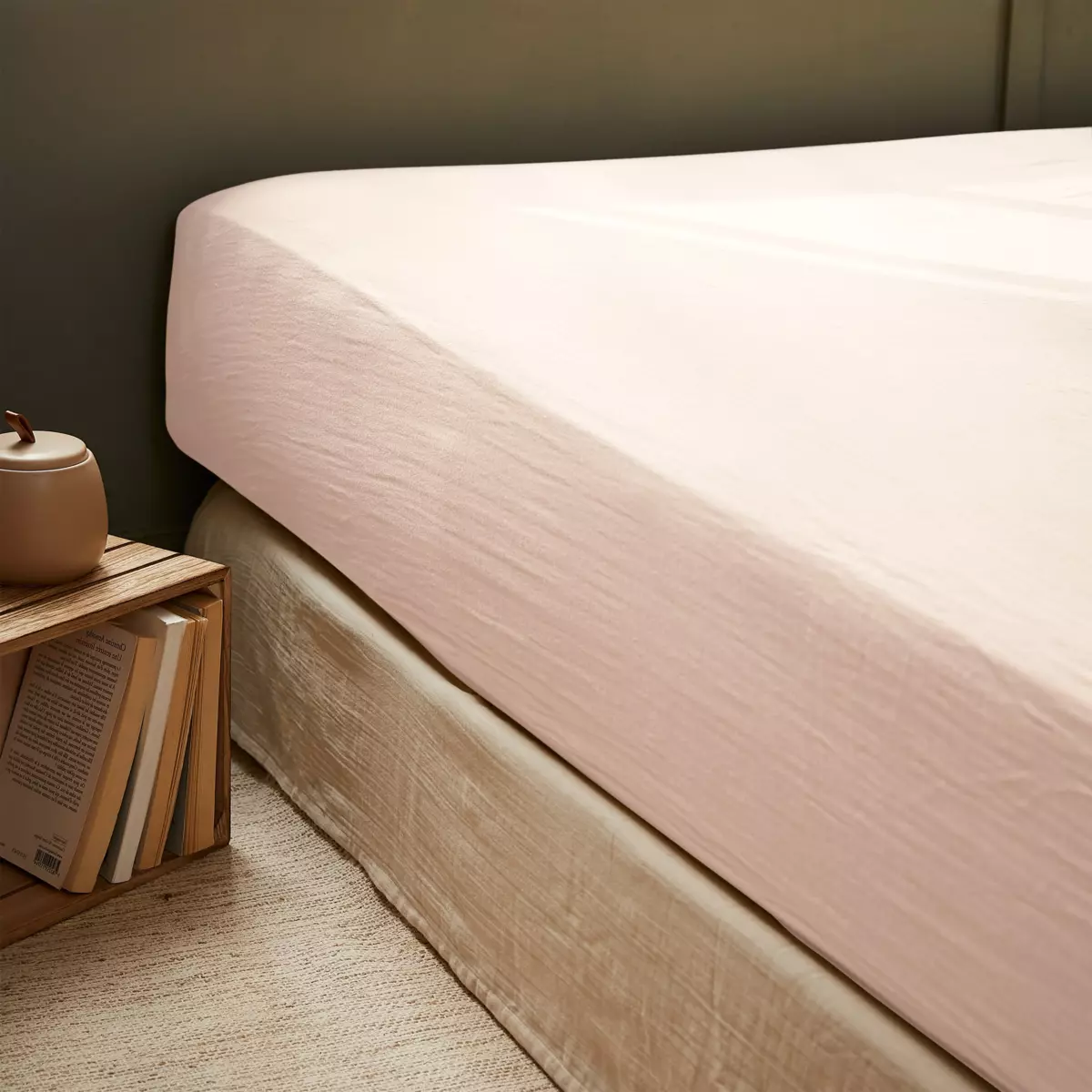 Lenzuolo con angoli garza di cotone (160 cm) Gaïa Rosa cipria 1