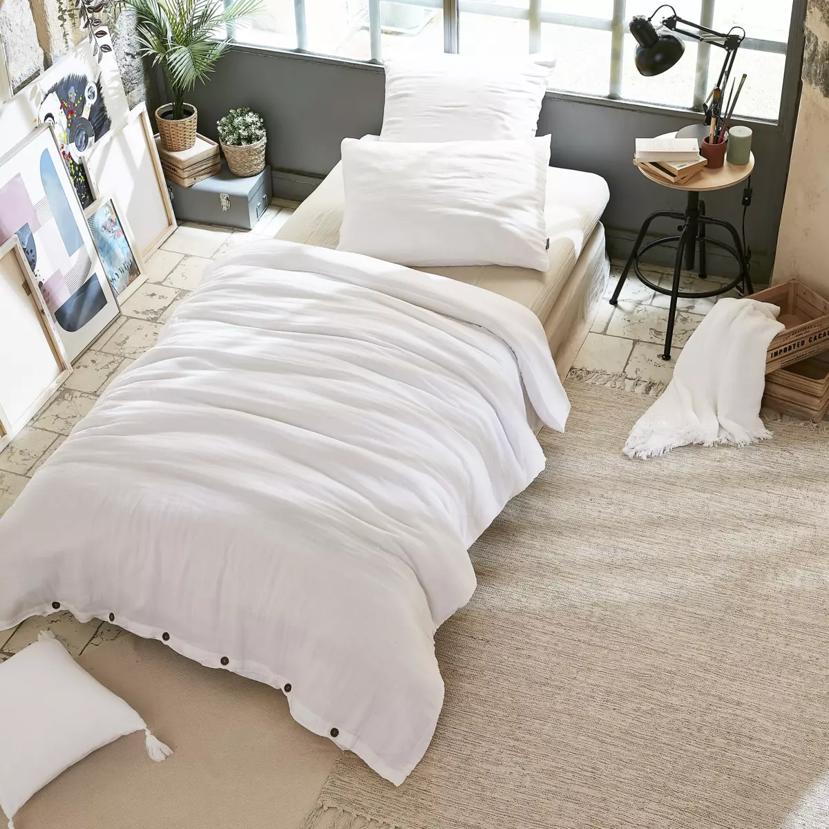 Housse de couette gaze de coton (140 cm) Gaïa Blanc chantilly 1