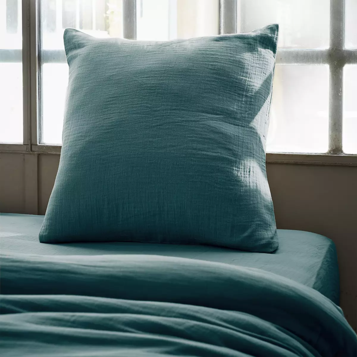 Taie d'oreiller carrée gaze de coton (60 cm) Gaïa Bleu canard 1