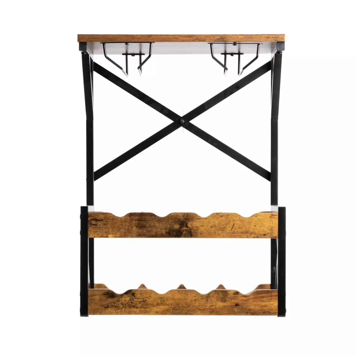 Industrielt flaskeopbevaringsmøbel med 8 rum og glasholder (H56 cm) Tiago Sort