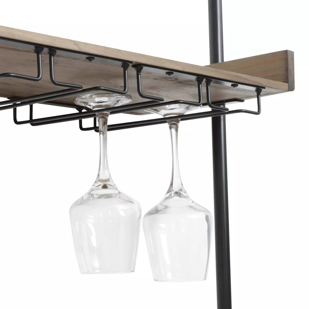 Meuble range-bouteilles mural bois et métal  18 emplacements et porte-verres (H120 cm) Isaac Marron 2