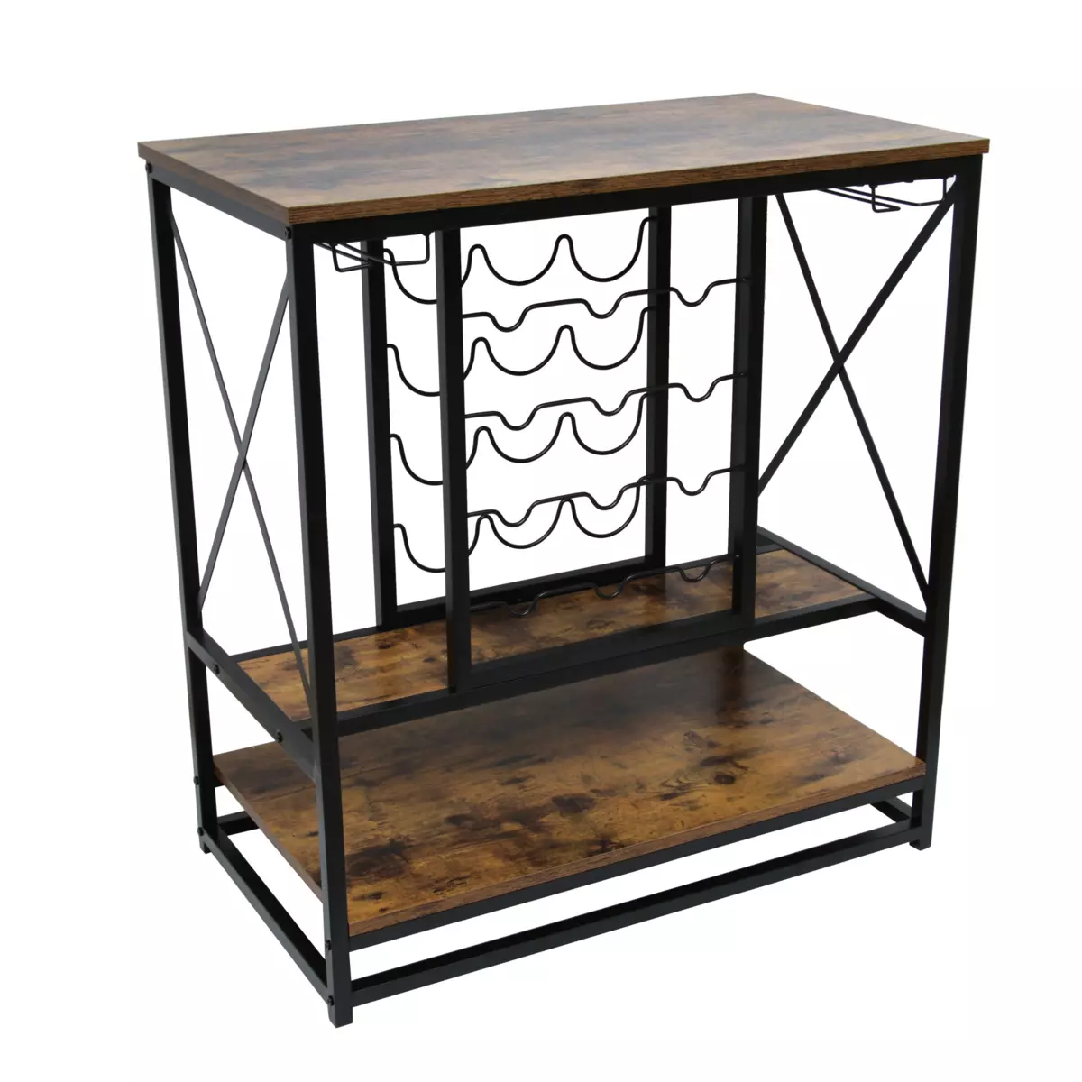 Mueble portabotellas industrial con 12 compartimentos y portavasos (H86 cm) Louis Marrón 2