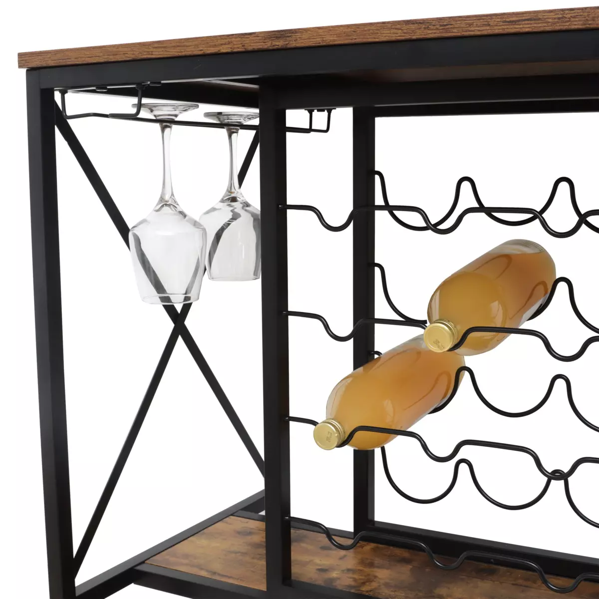 Mueble portabotellas industrial con 12 compartimentos y portavasos (H86 cm) Louis Marrón 3