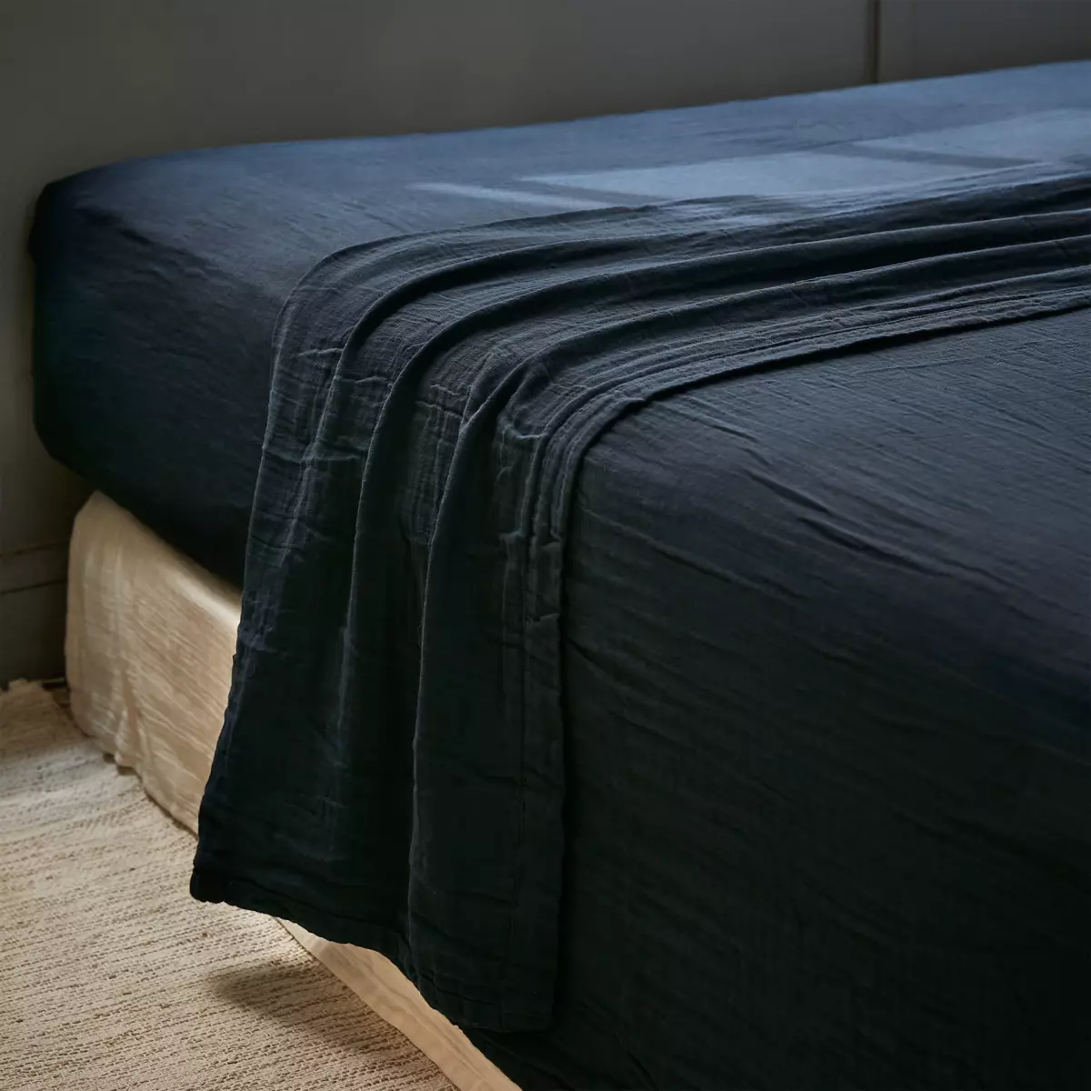 Bettlaken aus Baumwoll-Gaze (270 cm) Gaïa Dunkelblau 1