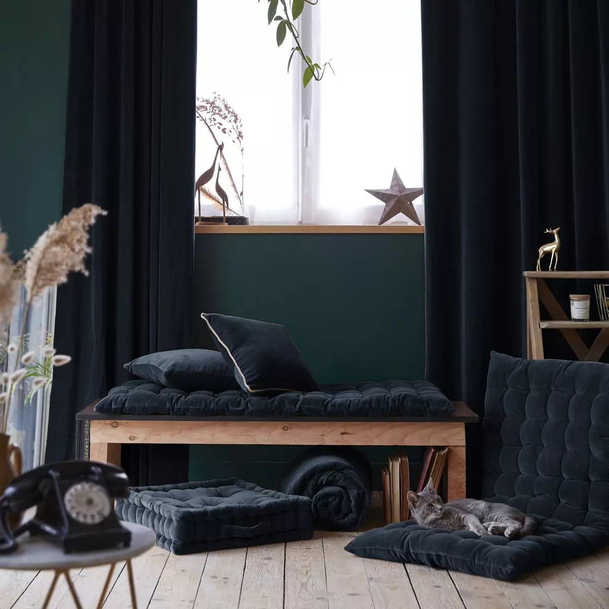 Rideau velours de coton ajustable (140 x max 270 cm) César Bleu nuit 5