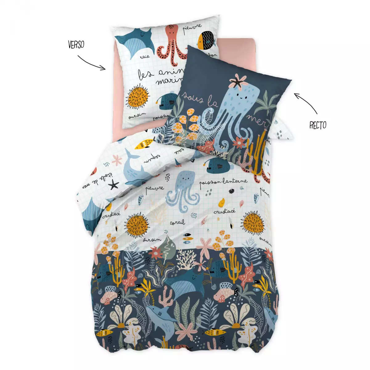 Funda nórdica y funda de almohada infantiles de algodón (140 cm) Octopia Multicolor 6