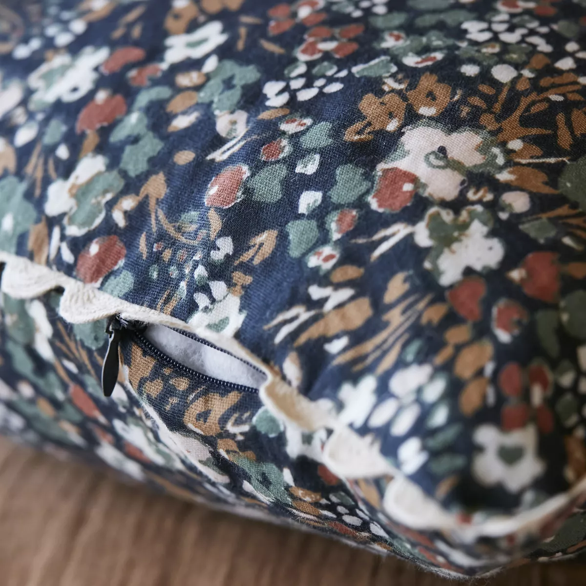 Coussin carré gaze de coton (40 cm) Constance Bleu nuit