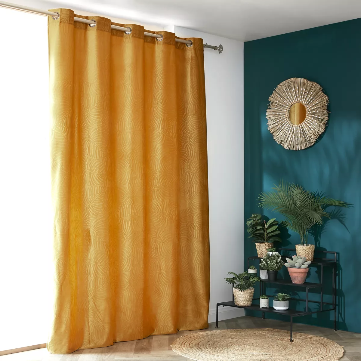 Cortina opaca terciopelo (180 x 260 cm) Fern Amarillo ocre