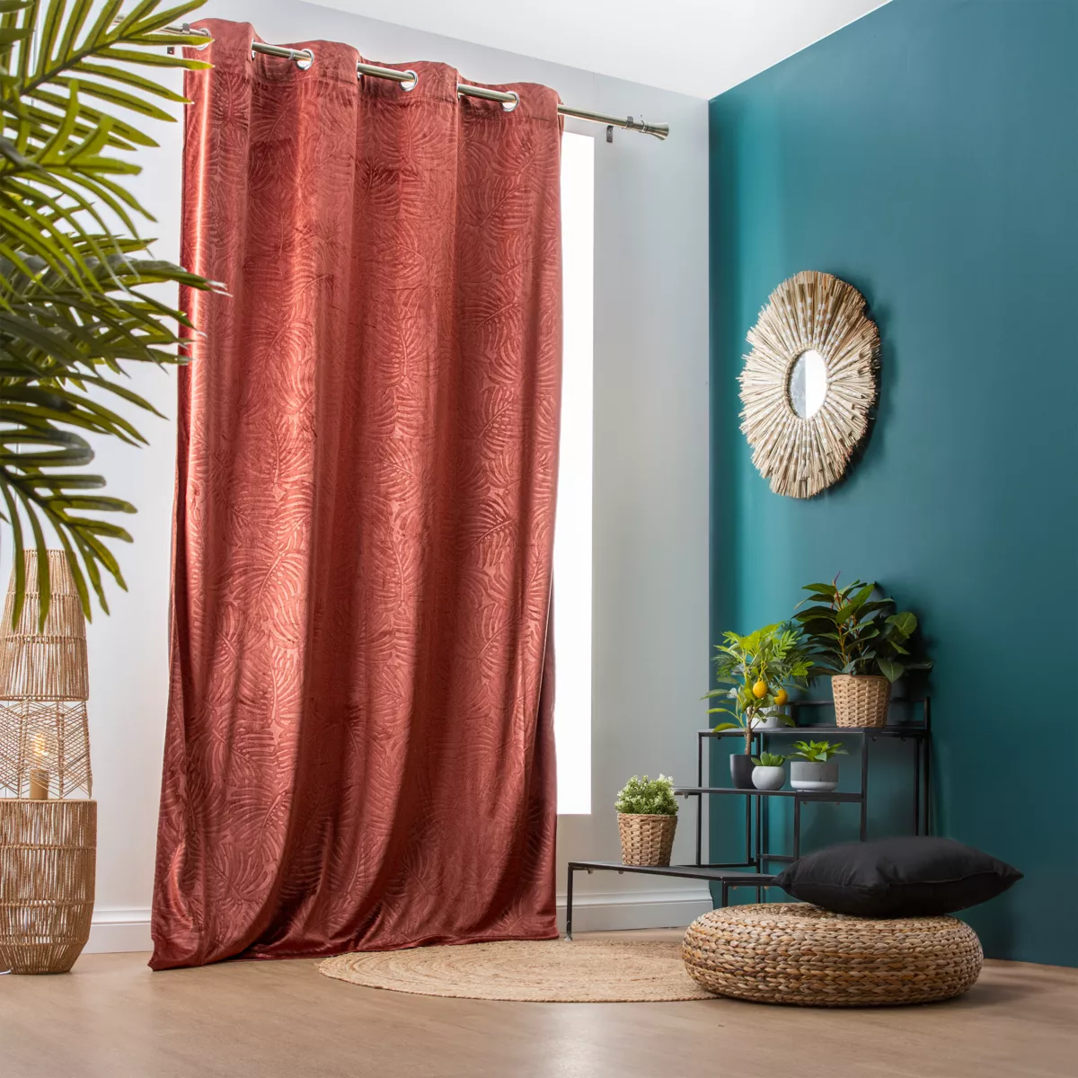 Rideau occultant velours (140 x 240 cm) Fern Terracotta