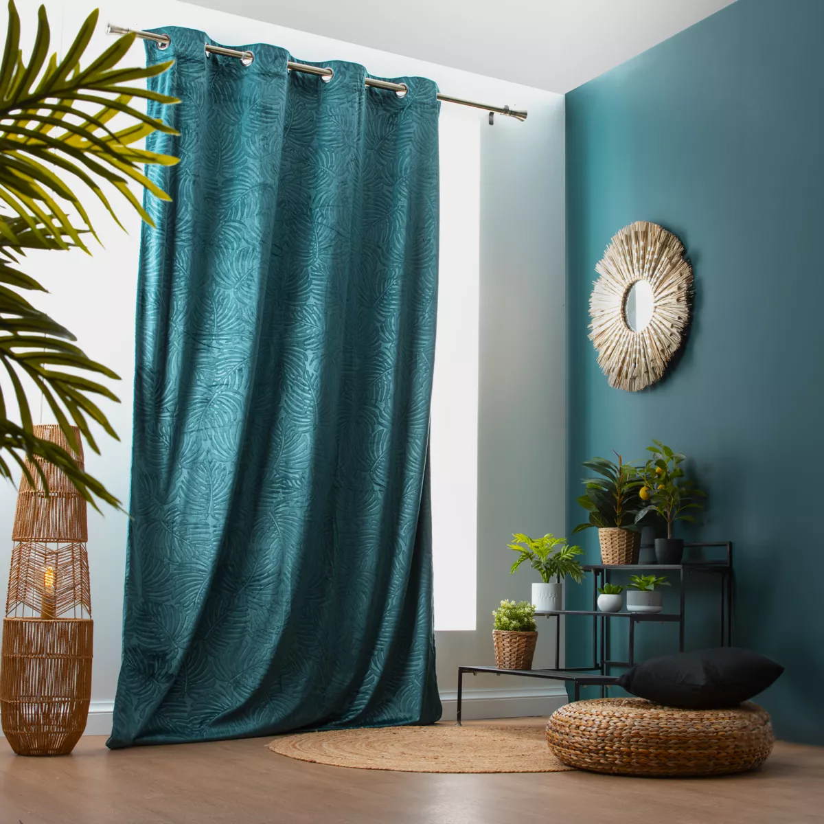 Tenda oscurante velluto (140 x 280 cm) Fern Blu petrolio