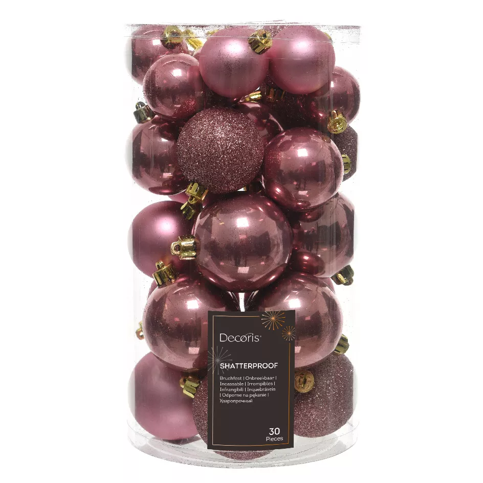 Lot de 30 boules de Noël assorties Alpine Vieux rose 1