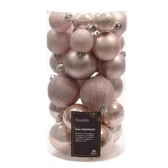 Lot de 30 boules de Noël assorties Alpine Rose poudré 1