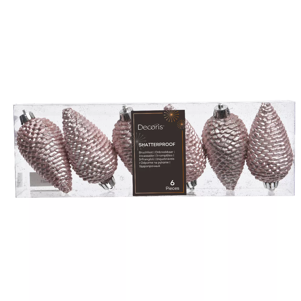 Lot de 6 pommes de pin à suspendre Alpine Rose poudré