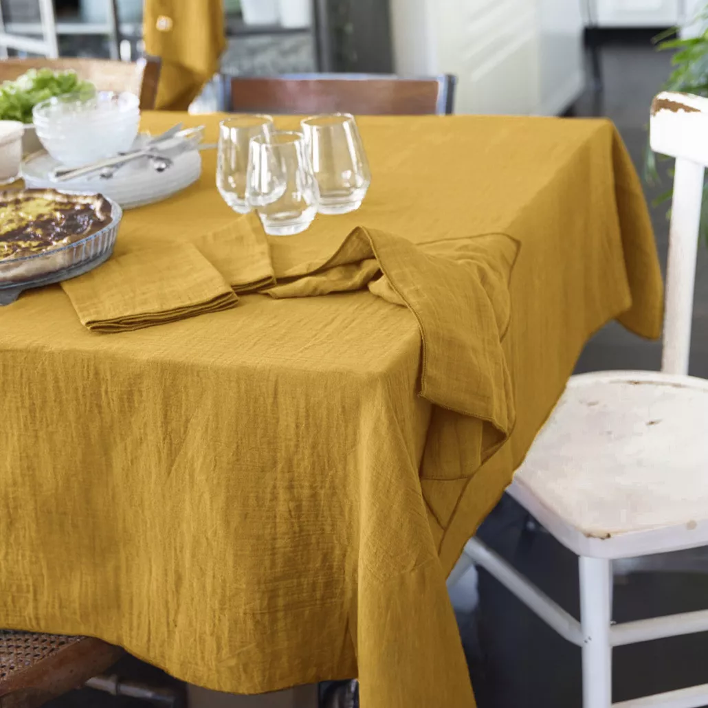 Mantel rectangular en gasa de algodón (L350 cm) Gaïa Amarillo azafrán