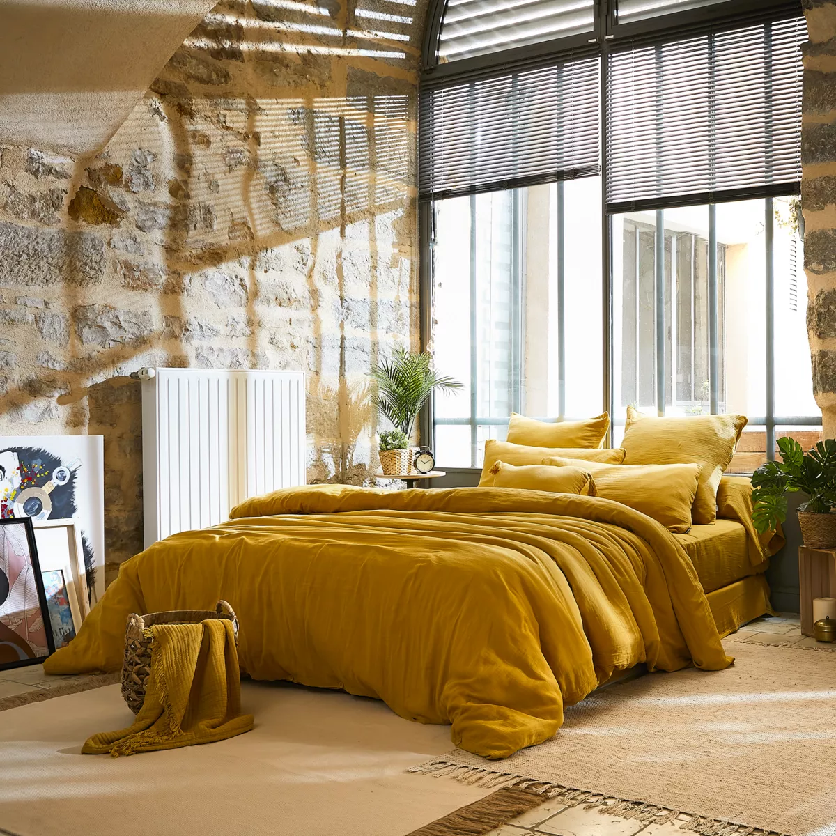 Copripiumino garza di cotone (200 cm) Gaïa Giallo zafferano