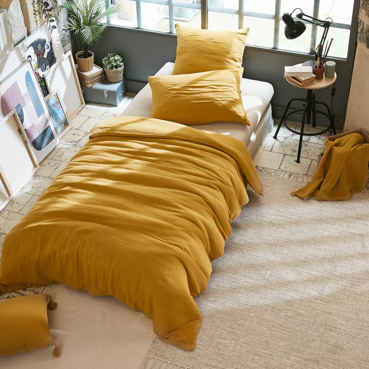 Funda Nórdica en gasa de algodón (140 cm) Gaïa Amarillo azafrán 1