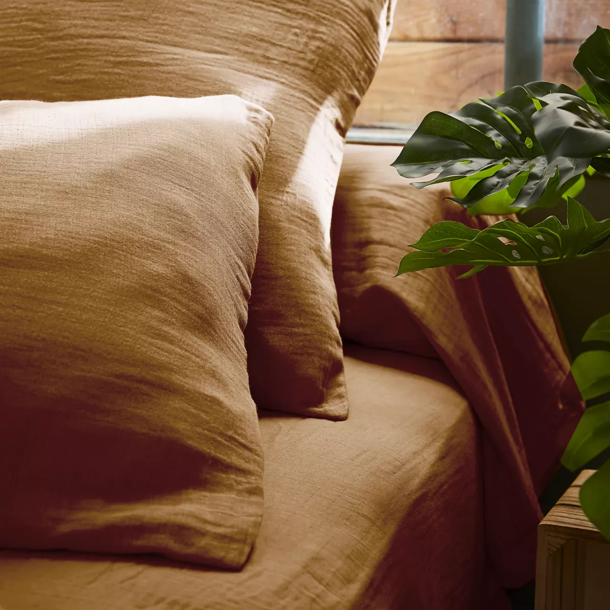 Lenzuolo con angoli garza di cotone (180 cm) Gaïa Camel 5