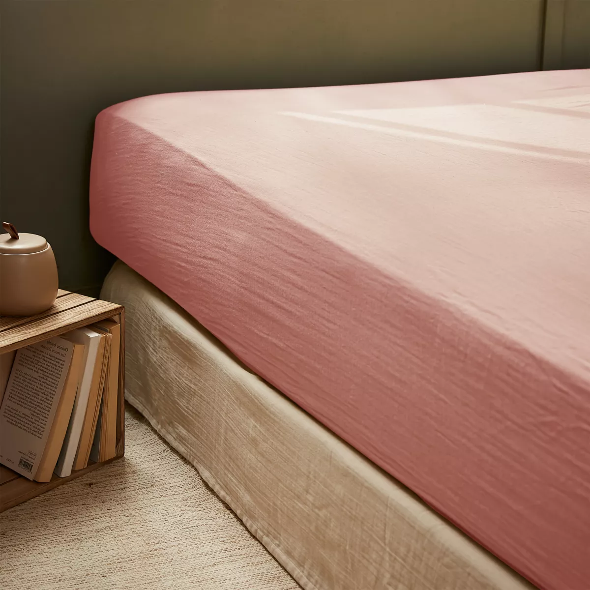 Hoeslaken katoengaas (200 cm) Gaïa Perzik roze