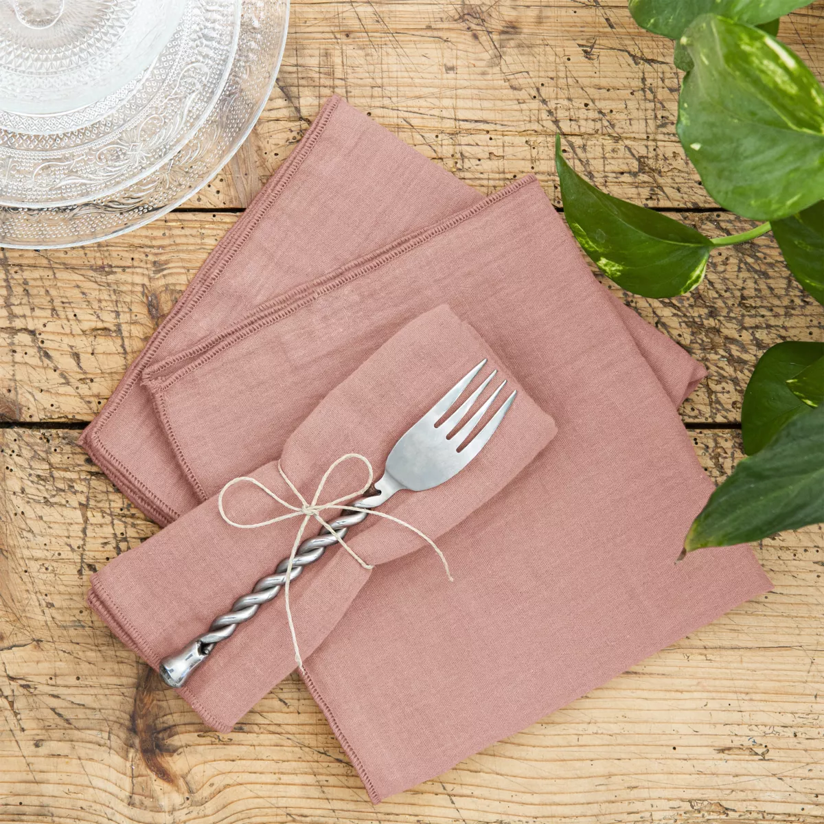 Lot de 3 serviettes gaze de coton Gaïa Rose pêche