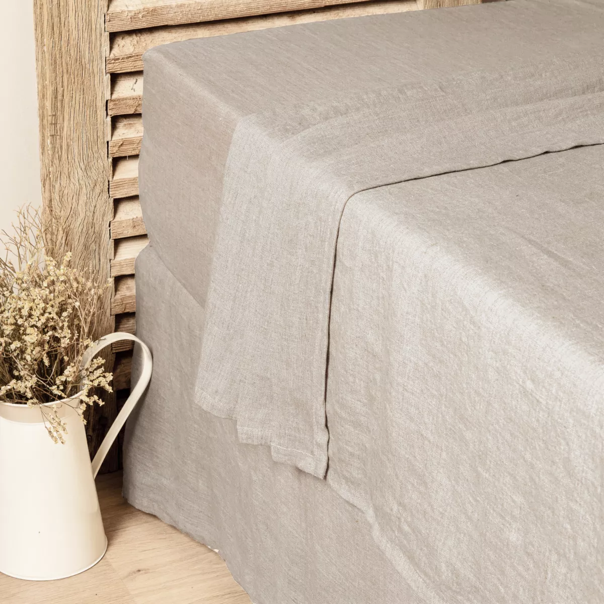 Drap plat lin lavé (270 cm) Louise Beige 1