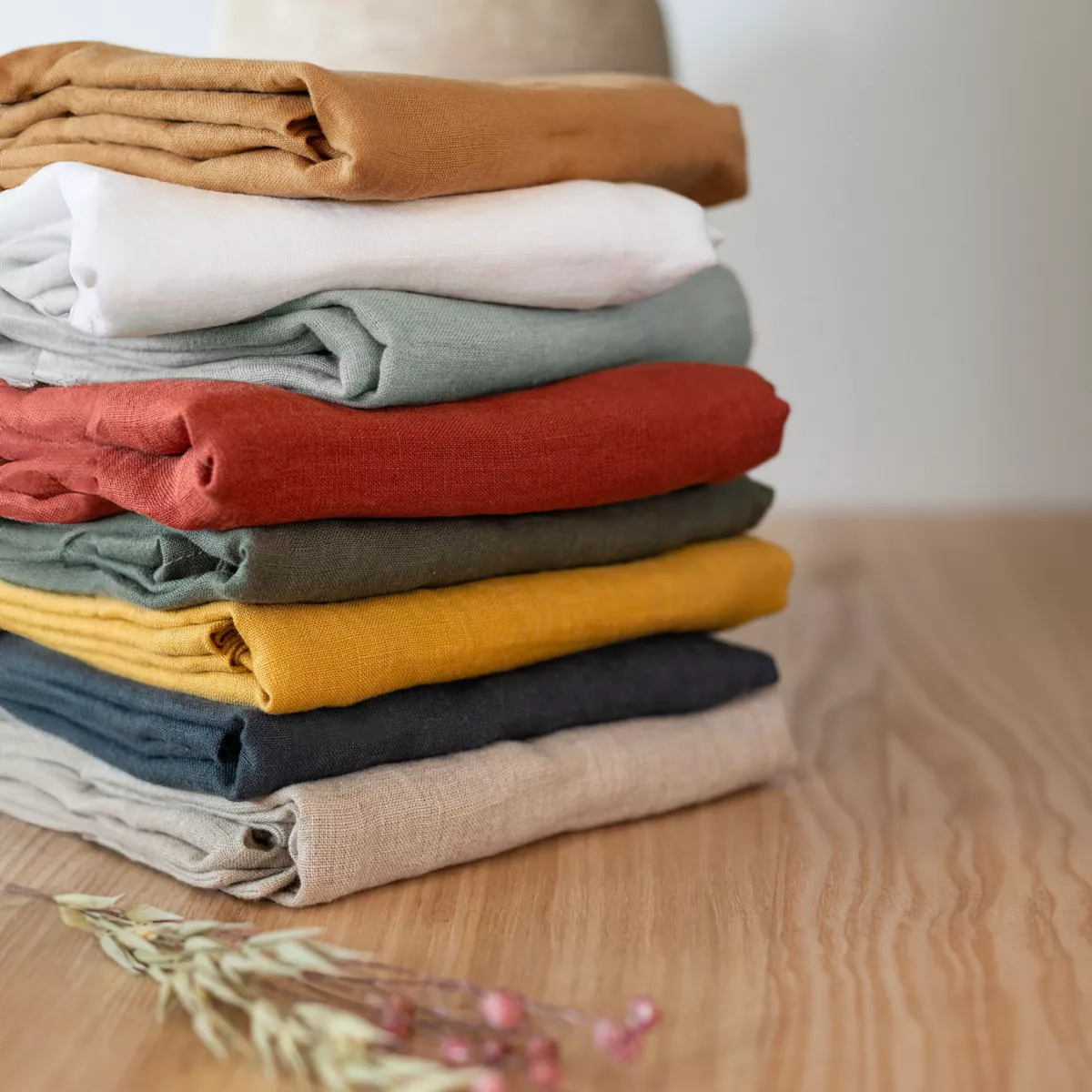 Drap plat lin lavé (270 cm) Louise Beige