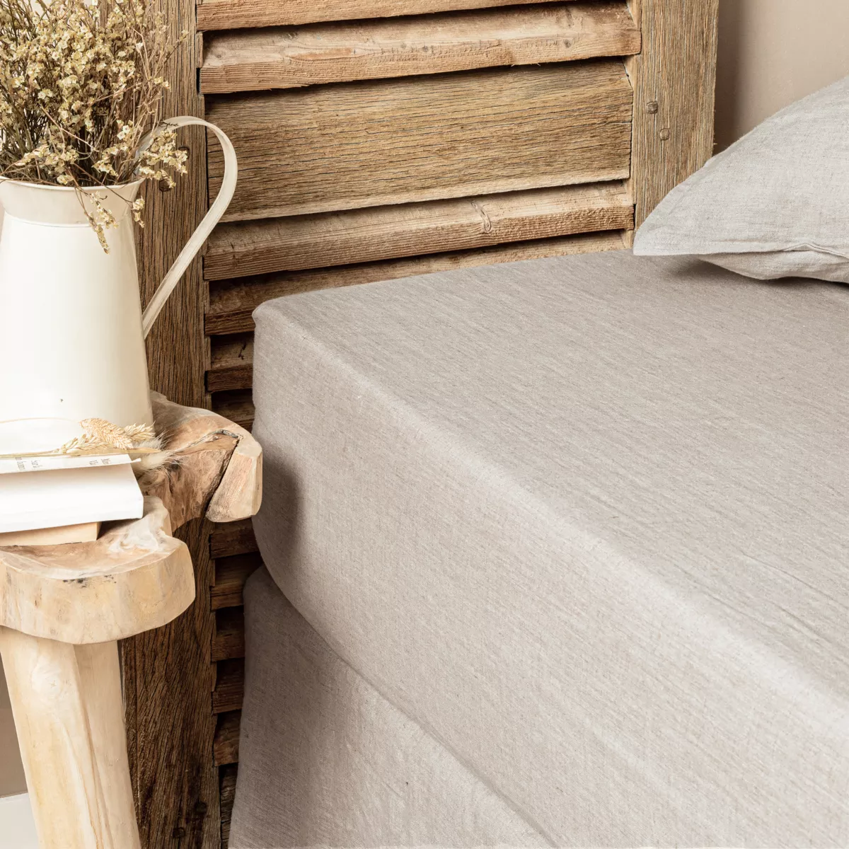 Sábana bajera lino lavado (180 cm) Louise Beige 1