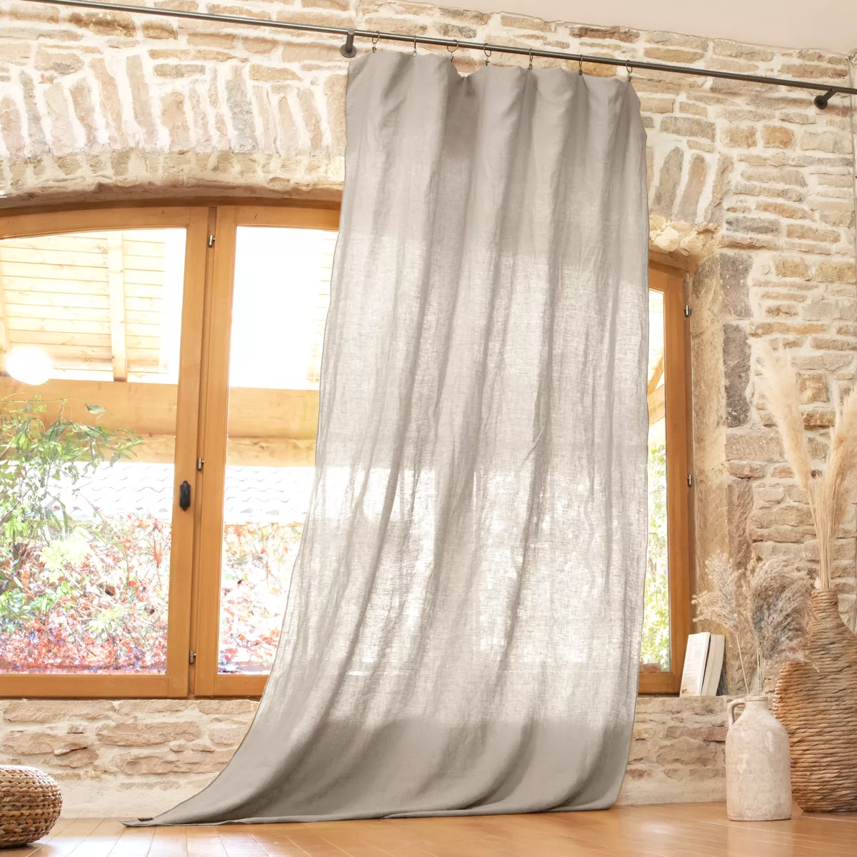 Rideau lin lavé ajustable (140 x max 270 cm) Louise Beige 1