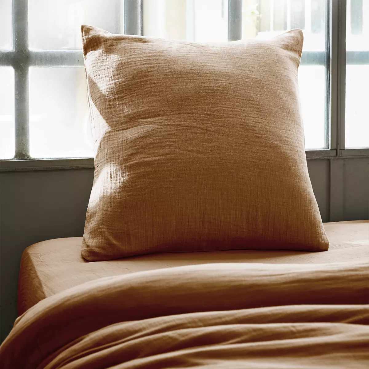 Kussensloop vierkant katoengaas (60 cm) Gaïa Camel 1