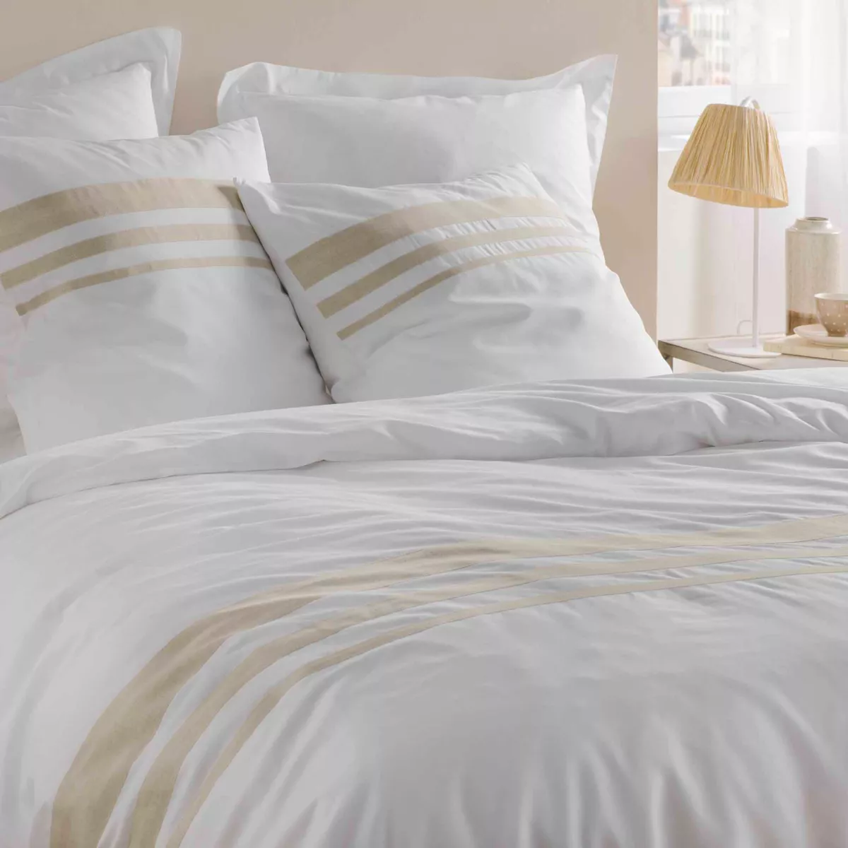 Funda nórdica y dos fundas en algodón (240 x 220 cm) Margaux blanco