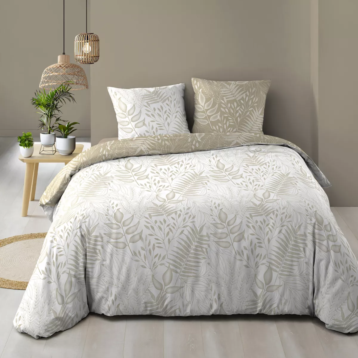 Funda nórdica y dos fundas en algodón (260 x 240 cm) Cassia Beige