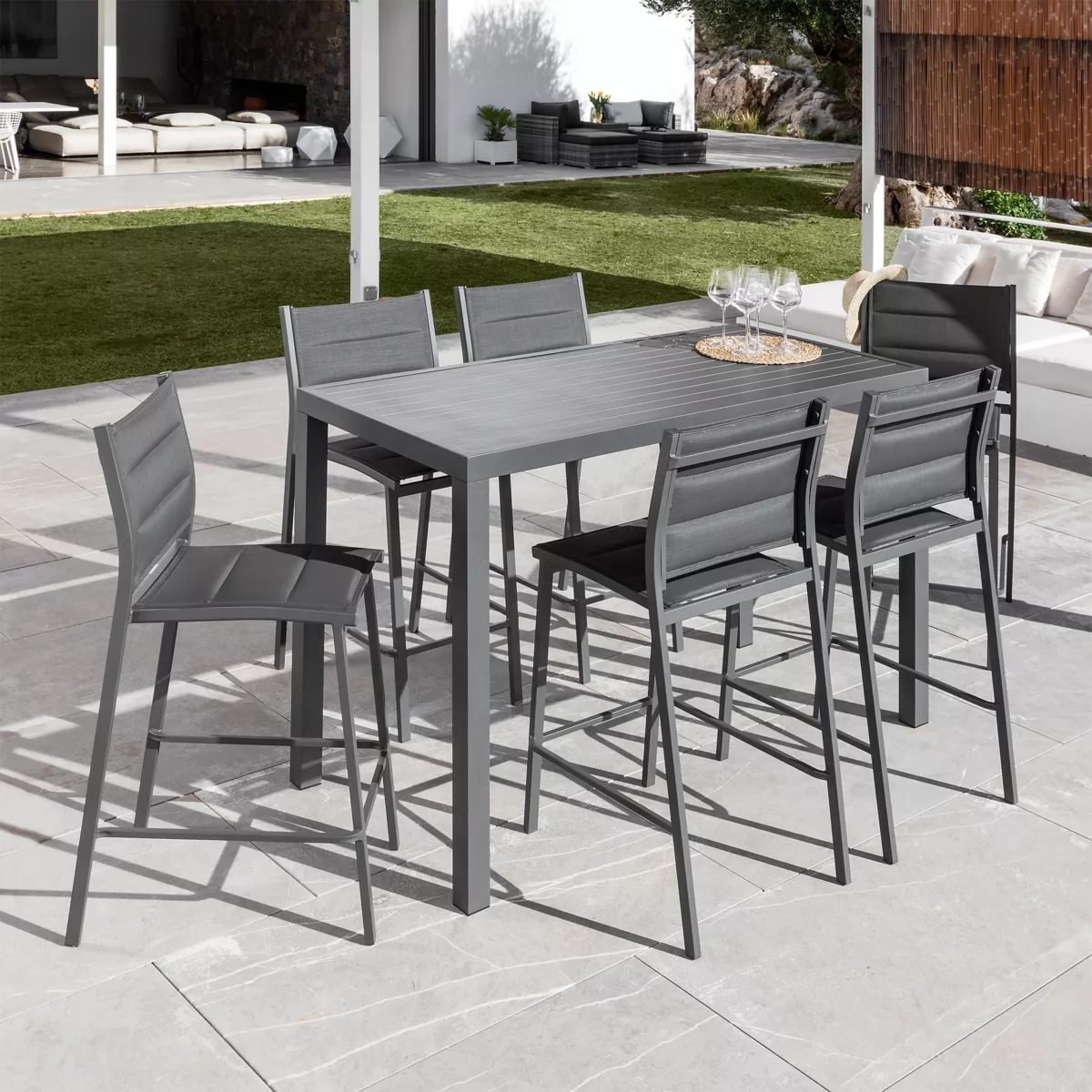 Tabouret de jardin Alu empilable Murano - Gris anthracite