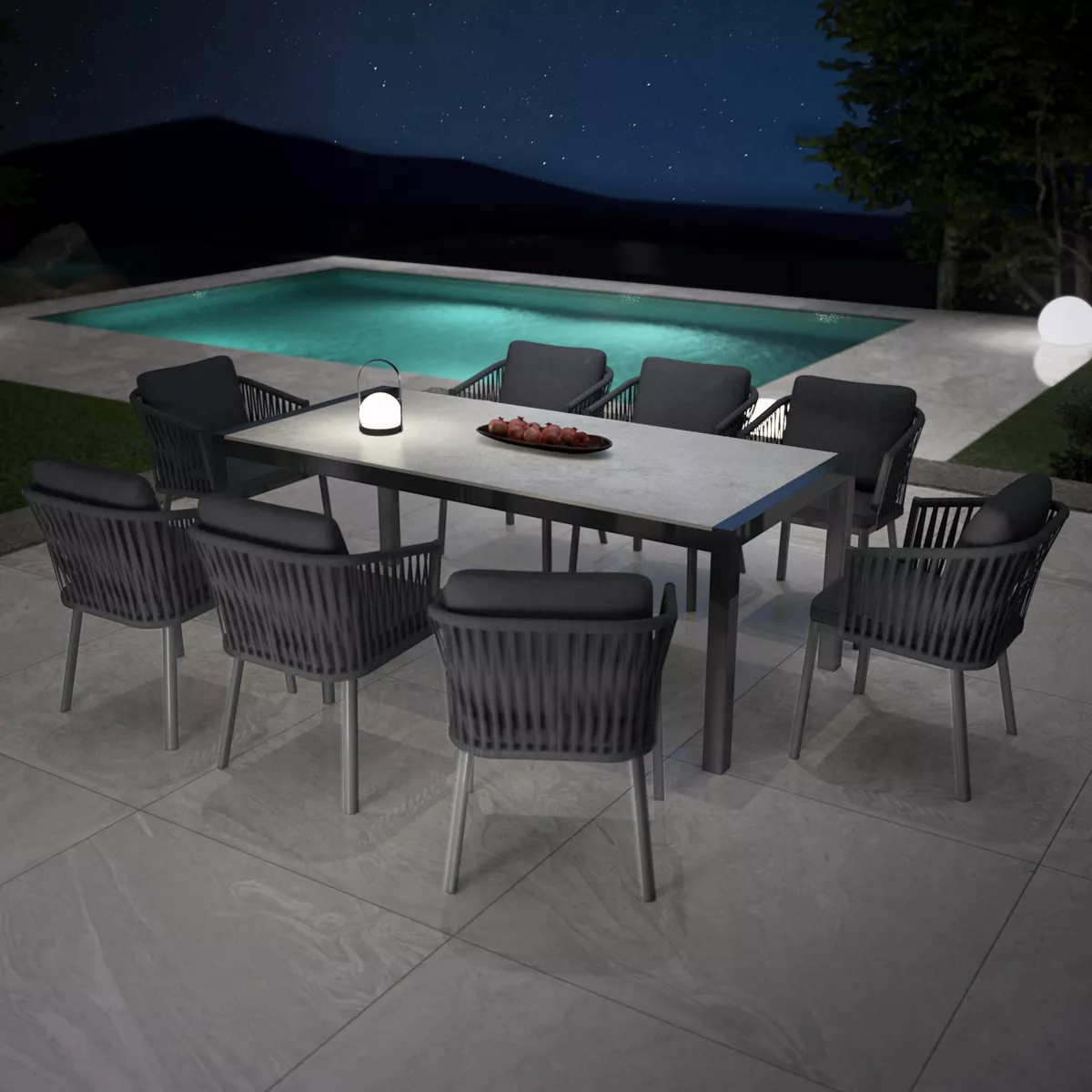 Tavolo da giardino 8 posti Alluminio/Ceramica Modena (180 x 90 cm) - Grigio antracite/Grigio chiaro