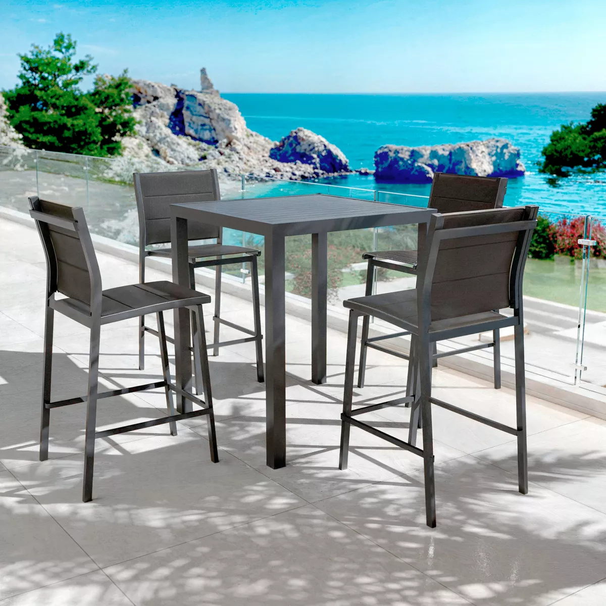 Table de jardin carrée haute aluminium 4 places (90 x H105 cm) Murano - Gris anthracite