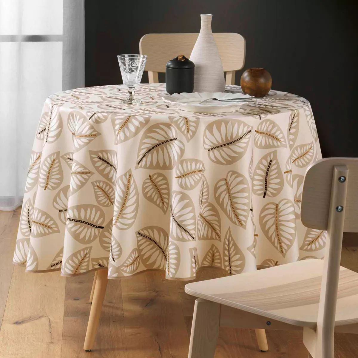 Fleckenabweisende runde Tischdecke (180 cm) Alma Beige