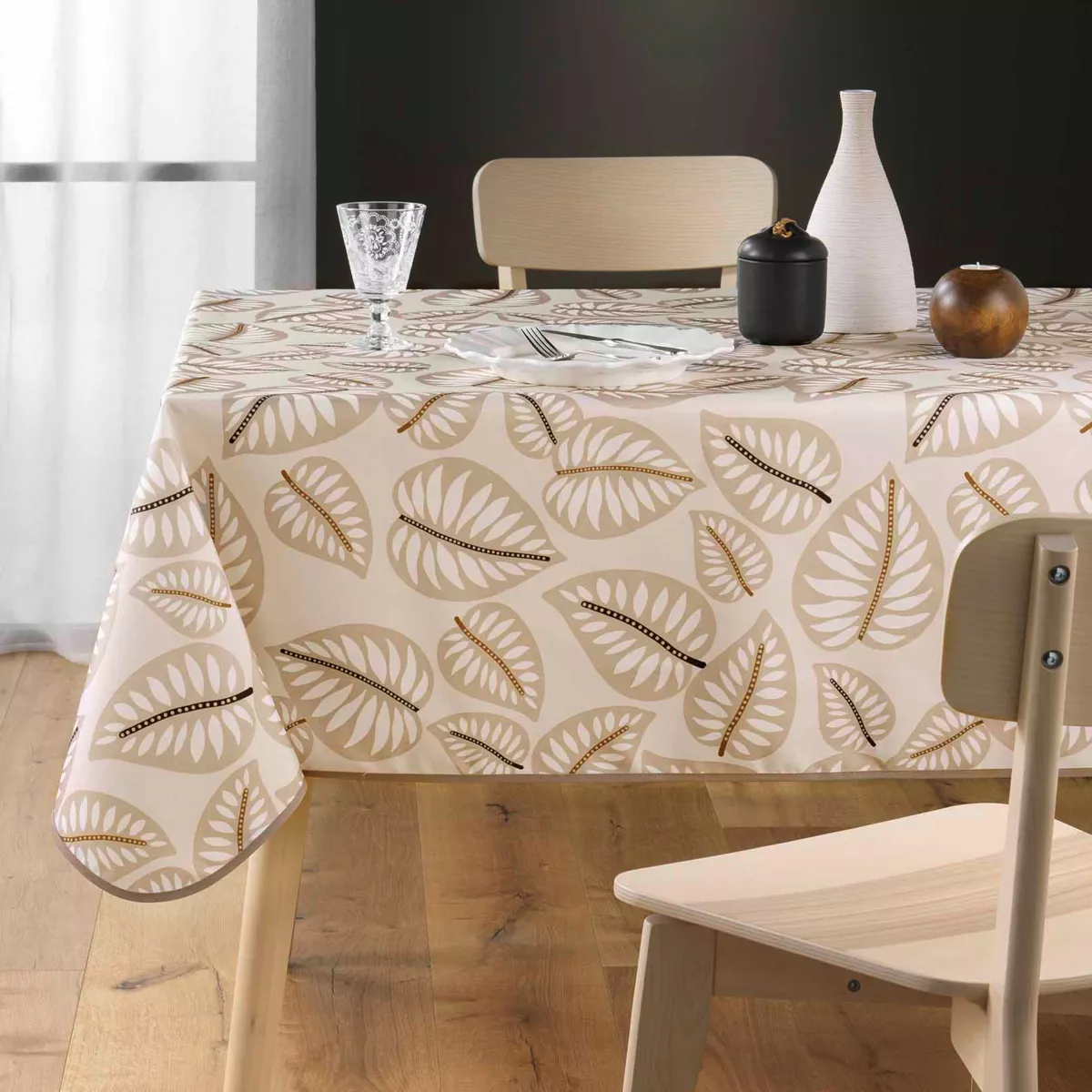 NAPPE RECTANGLE 150 x 240 CM POLYESTER IMPRIME ALMA NATUREL