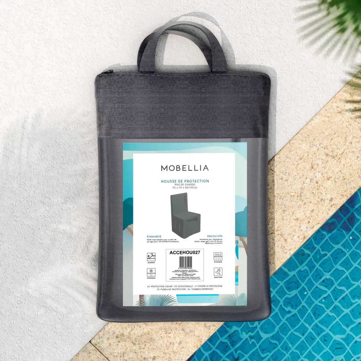 Beschermhoes waterdicht voor stapel stoelen H80/120 cm  Grijs