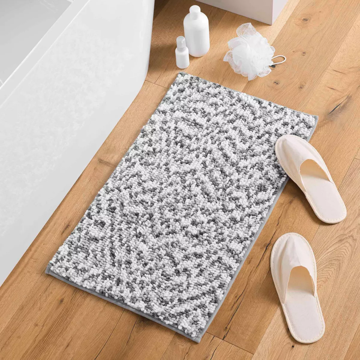 GIBZ Tappeto Bagno Antiscivolo Microfibra Assorbente Tappetino da Bagno Pelo Lungo Lavabile in Lavatrice Utilizzabile in Bagno Cucina e Camera da Letto, Grigio, 50x80 cm