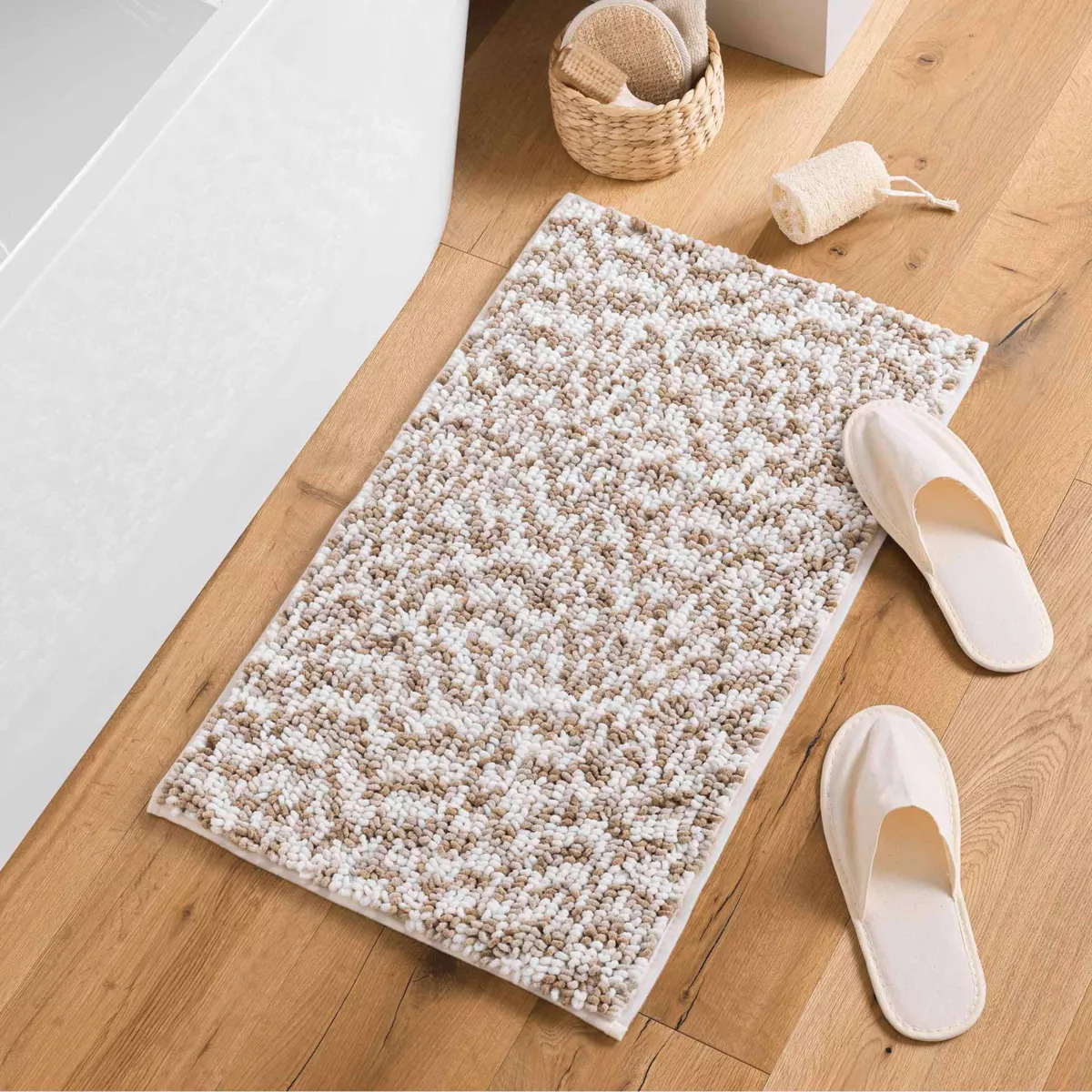 TAPIS DE BAIN 45 x 75 CM MICROFIBRE TRICOLORE FRIZA BLANC/GRIS