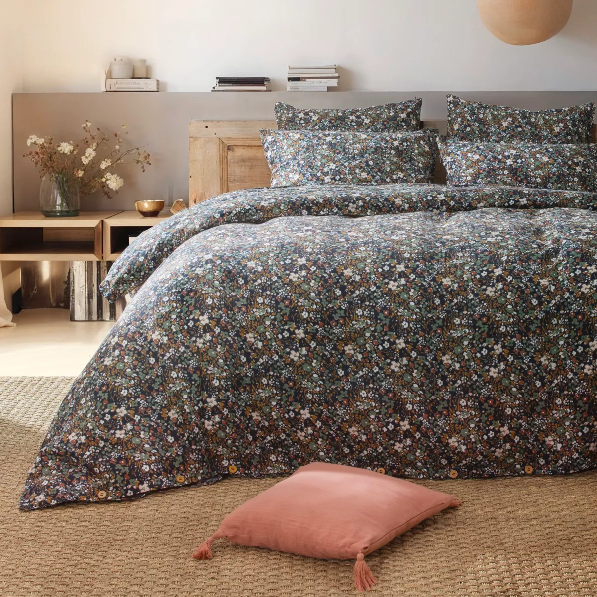 Housse de couette gaze de coton (240 cm) Constance Bleu nuit