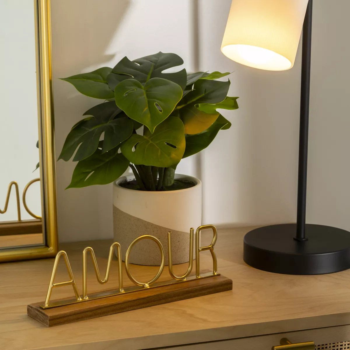 Schriftzug Metall und Holz (25,5 cm) Amour Gold