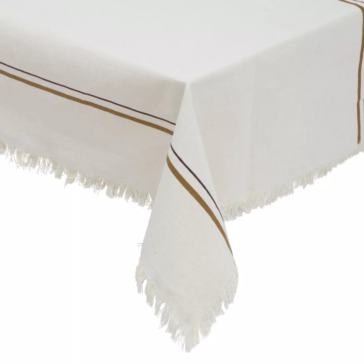 Nappe Rectangulaire Sylvie Thiriez - Coton 160x250 Cm - Brun/Beige à Carreaux - Fabriquée En France