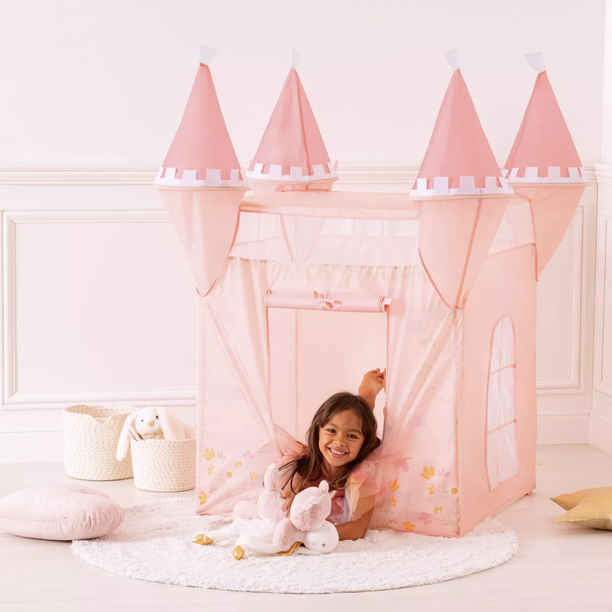 Tipi pour fille rose en forme de château de princesse • Enfant World