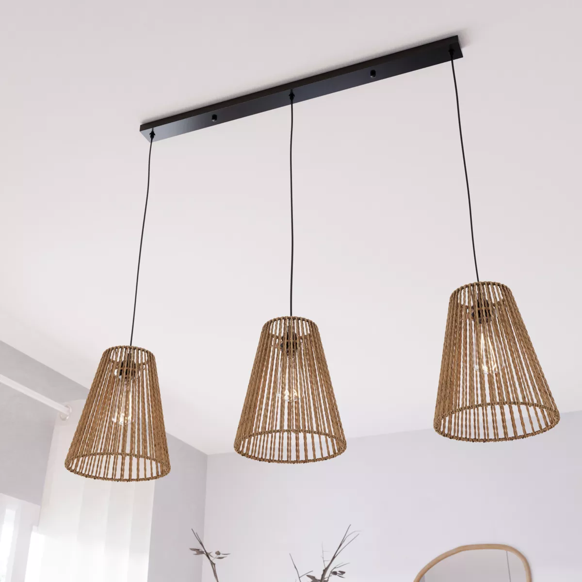 Lampadario corda 3 Paralumi (77 cm) Giada Beige
