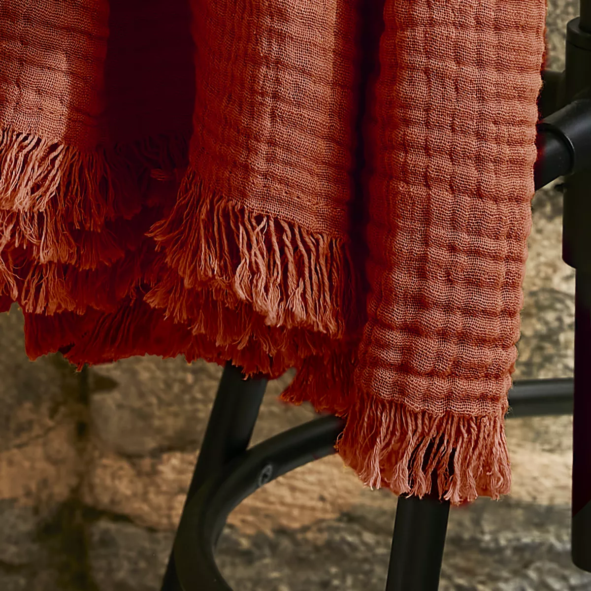 Manta en gasa de algodón (220 cm) Gaïa Terracota 2