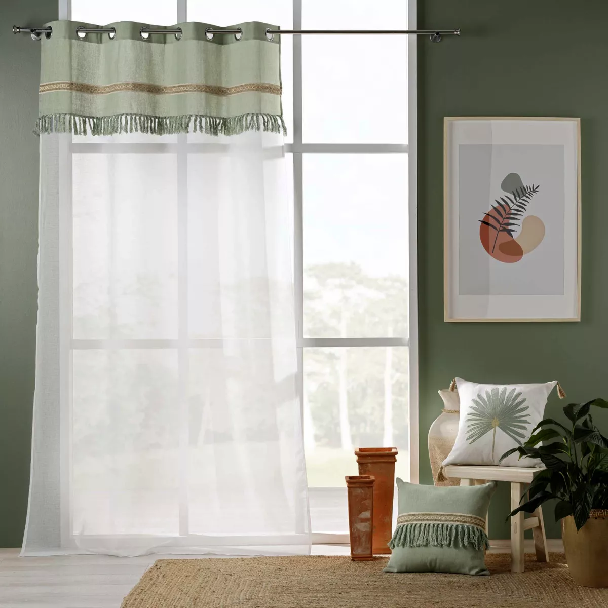 PANNEAU A OEILLETS 140 x 240 CM VOILE SABLE+TOP POLYCOTON+JUTE JANARA SAUGE